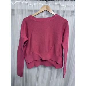 LOFT Coral Textured Knit Crew Neck Long Sleeve Sweater Women Size L Crop